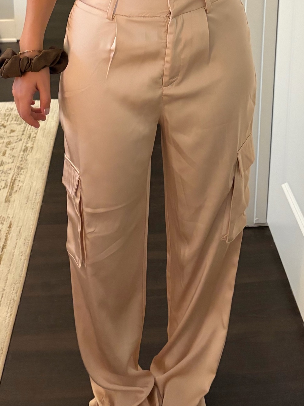superdown Satin Cargo Wide-Leg Pants in Beige